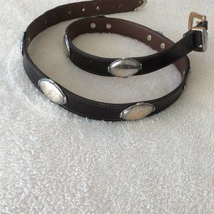 Vintage full leather Navasota Texas made belt, 8 silver finished discs.